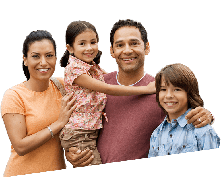 Family of four smiling