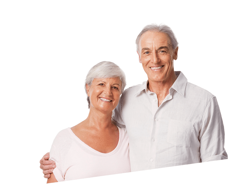 Couple wearing white smiling